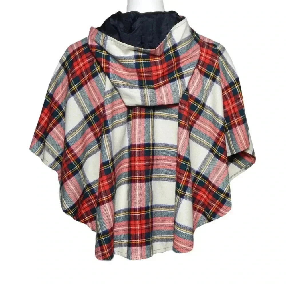 O'NEIL of Dublin Ireland Girls Hooded Cape Poncho Stewart Tartan Dress Size L